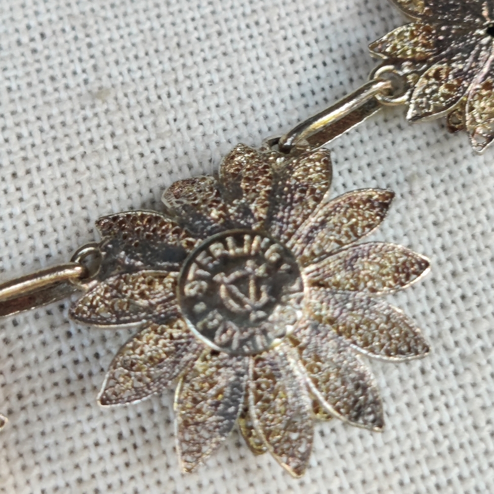 Vintage sterling Portugal CV artisan made flower necklace - Picture 6 of 7